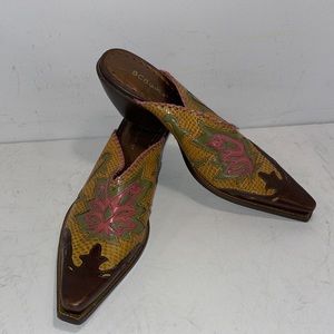 Western Artistic Cut-out print floral lace leather boot mules